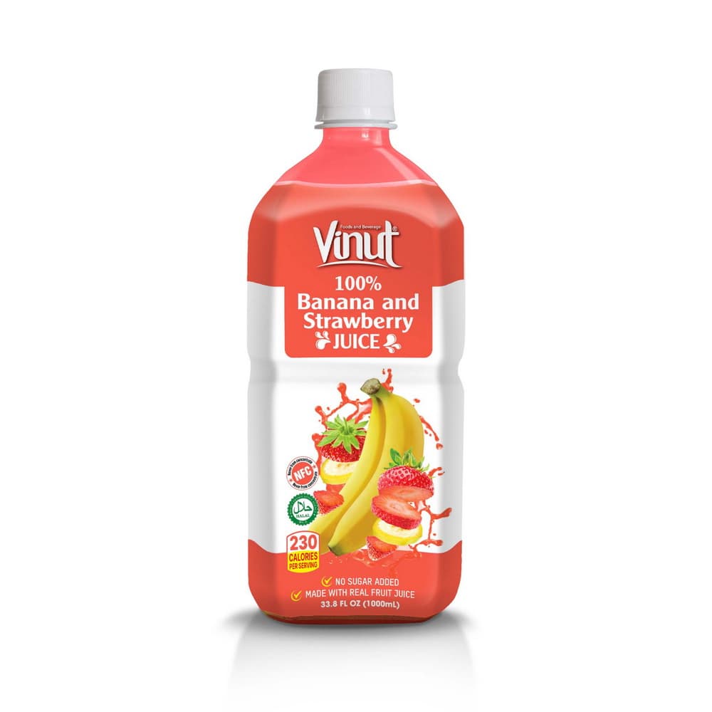 VINUT 100% Banán és Eper Gyümölcslé, NFC, Hozzáadott Cukor Nélkül, PET Palack, 33.8 fl oz 1000 mL