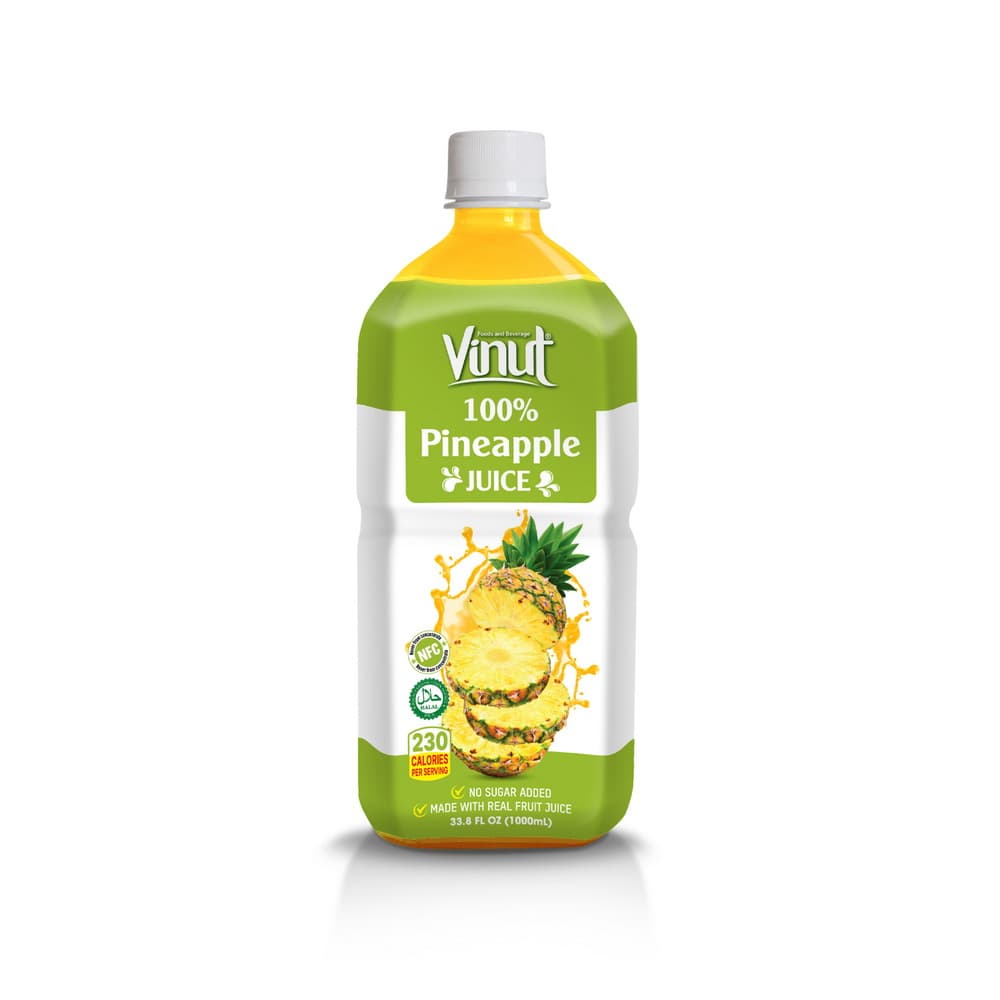 VINUT 100% Ananászlé, Hozzáadott cukor nélkül, 33.8 fl oz (1,000 mL) PET palack