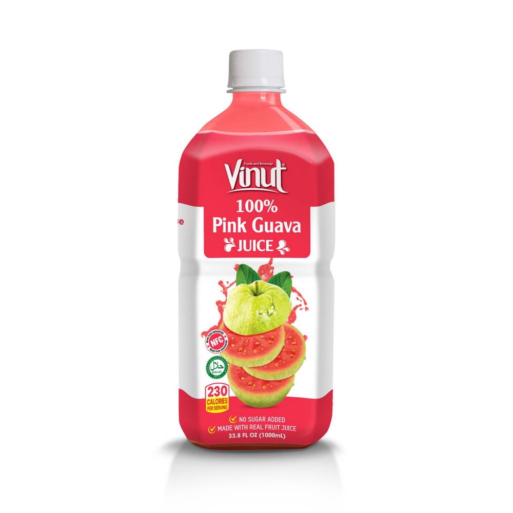 VINUT 100%-os rózsaszín guavalé, Hozzáadott cukor nélkül, 33.8 fl oz (1000 mL) PET palack