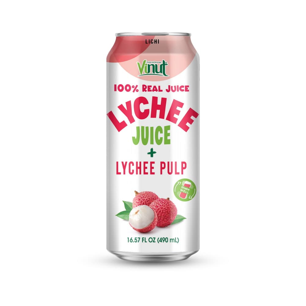 VINUT 100%-os licsilé gyümölcshússal, vékony dobozos, 16.57 fl oz 490 mL