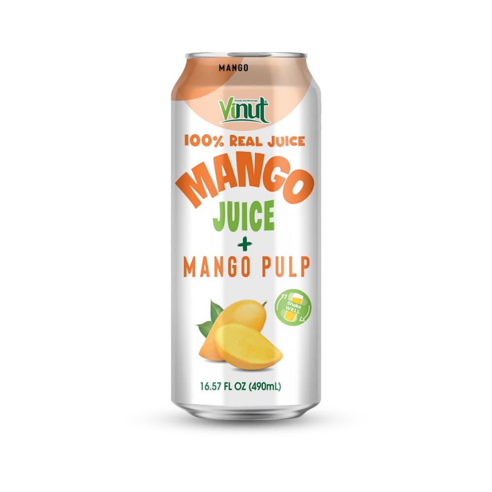 VINUT 100%-os mangólé mangó gyümölcshússal, karcsú doboz, 16.57 fl oz 490 mL