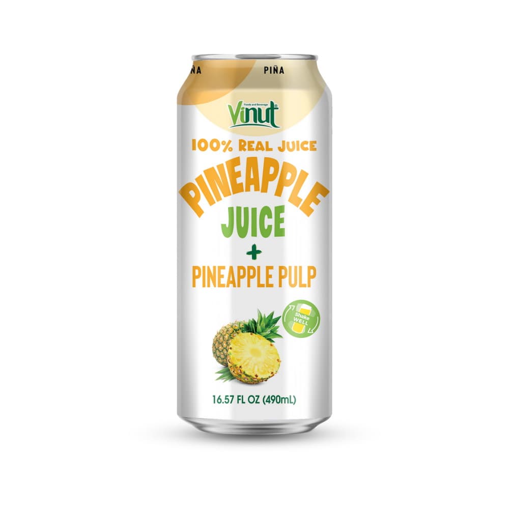 VINUT 100%-os ananászlé ananász gyümölcshússal, karcsú doboz, 16.57 fl oz 490 mL