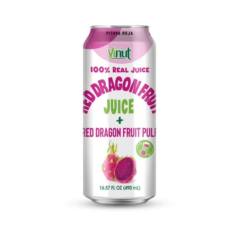 VINUT 100%-os vörös sárkánygyümölcslé gyümölcshússal, vékony dobozos, 16.57 fl oz 490 mL