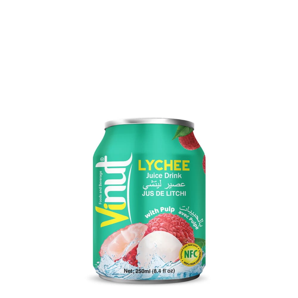 VINUT Licsi gyümölcsital gyümölcshússal, 8.4 fl oz (250 mL) doboz