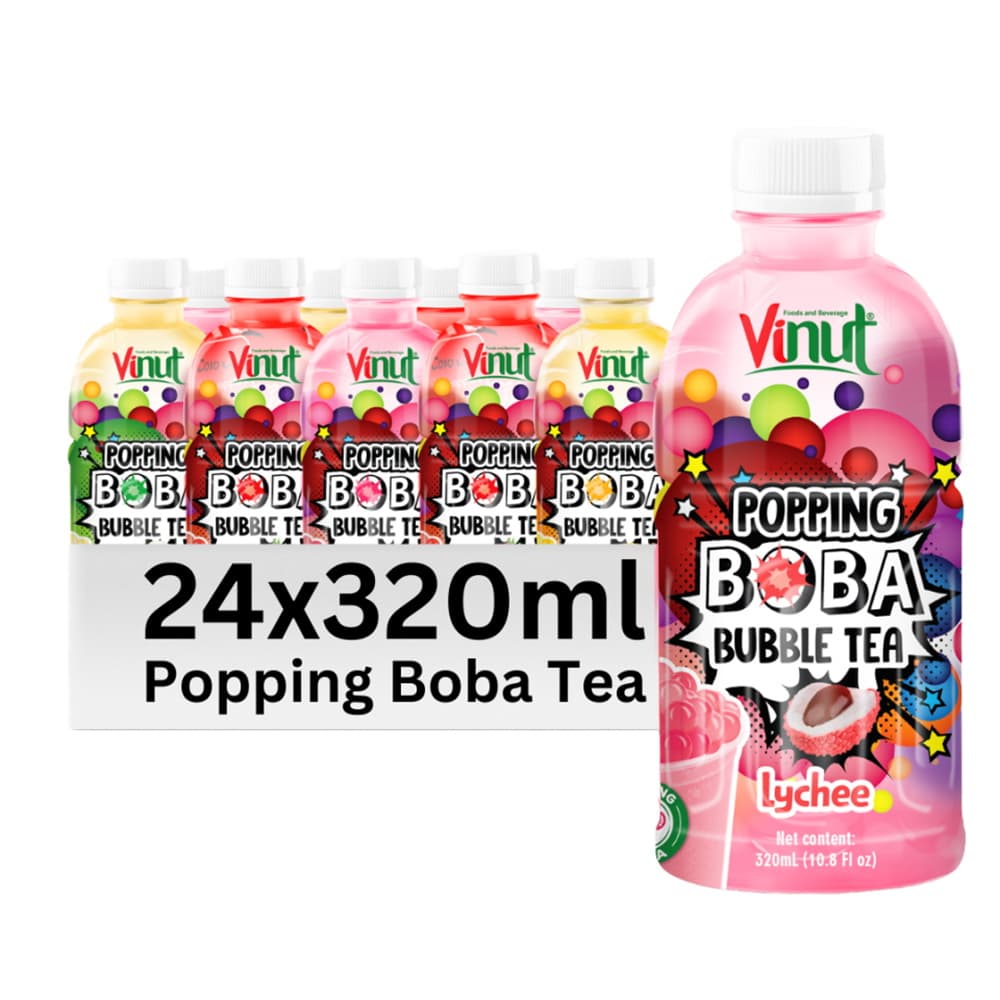 VINUT Licsis Pattogó Boba Bubble Tea, PET palack, 10.8 fl oz (320 mL)
